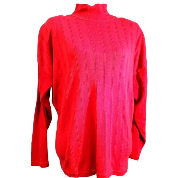 Paul Harris Pasta Top Size L Red Knit Mock Turtleneck Classic Shoulder Pad - Picture 1 of 11